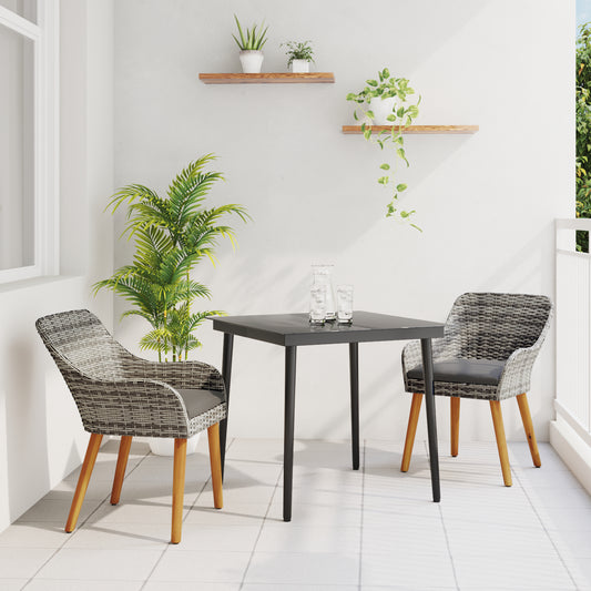HKH Conjunto de Jantar para Jardim 3 Peças em Poly Rattan - Cinzento
