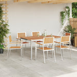HKH Juego de Comedor de Jardín de 7 Piezas de Madera de Teca Maciza con Mesa de Comedor de 150x90x75 cm + 2 Sillones Apilables + 4 Sillas Apilables - Marrón