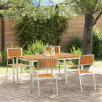 Conjunto de Jantar de Jardim HKH de 5 Peças em Madeira Sólida de Teca, Mesa de Jantar Externa HKH 150x90x75 Cm em Madeira Sólida de Teca, Cadeiras de Jardim Empilháveis HKH 4 Pcs em Madeira Sólida de Teca e Metal - Bege