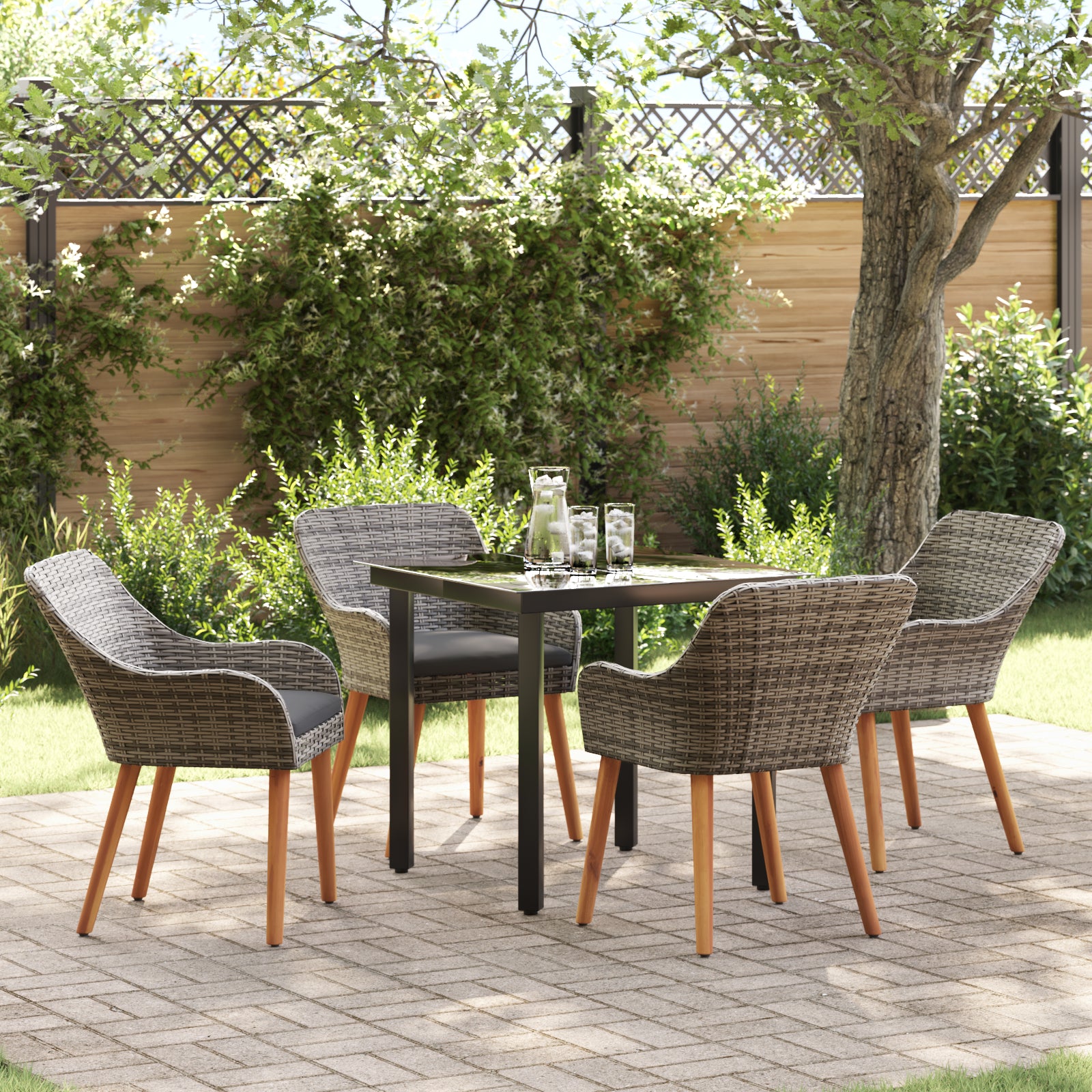 HKH Conjunto de Comedor de Jardín 5 Piezas Gris de Ratán Polivalente - Gris