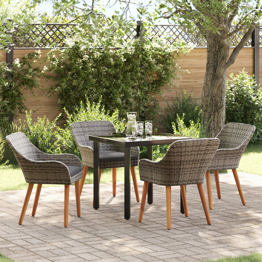 HKH Conjunto de Jantar de Jardim 5 Peças Cinza em Rattan Polivalente - Cinzento