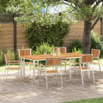 HKH Conjunto de Jantar de Jardim de 7 Peças em Madeira Maciça de Acácia com Mesa de Jantar 200x90x74.5 Cm + 2 Cadeiras Empilháveis  + 4 Cadeiras Empilháveis - Castanho