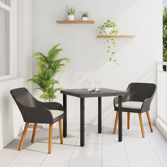 HKH Conjunto de Jantar de Jardim de 3 Peças em Rattan Poliéster - Preto