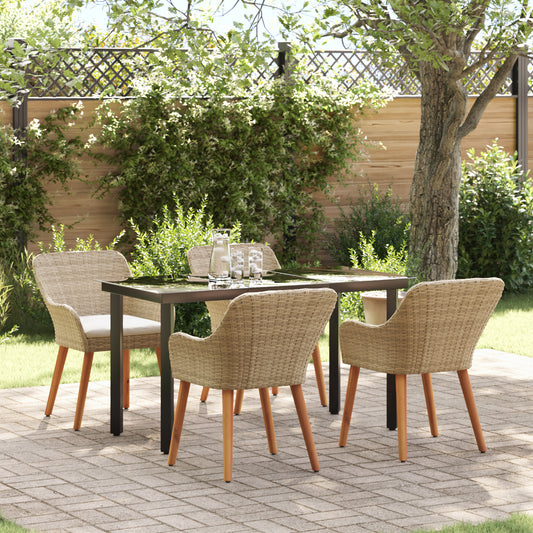 HKH Conjunto de Jantar de Jardim de 5 Peças em Rattan Poliéster - Bege