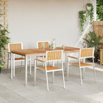 Conjunto de Jantar de Jardim HKH 5 Peças Madeira de Teca Maciça, Mesa de Jantar Ao Ar Livre HKH 180x90x75 Cm Madeira de Teca Maciça, Cadeiras Empilháveis de Jardim HKH 4 Pcs Madeira de Teca Maciça e Metal - Castanho