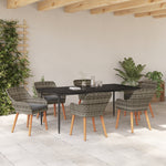 HKH Conjunto de Jantar de Jardim de 7 Peças em Cinza e Rattan - Cinzento
