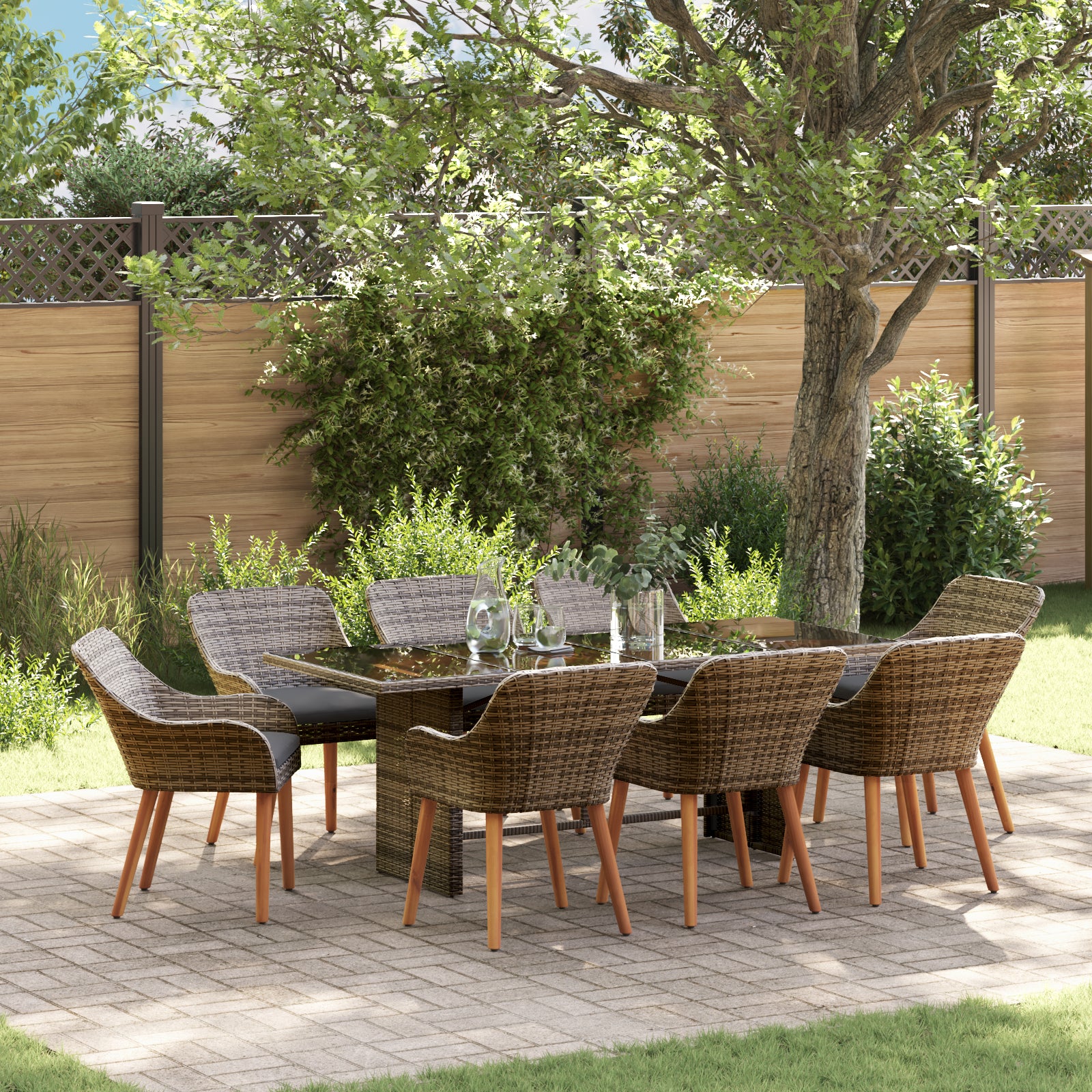 HKH Conjunto de Comedor de Jardín de 9 Piezas de Ratán - Gris