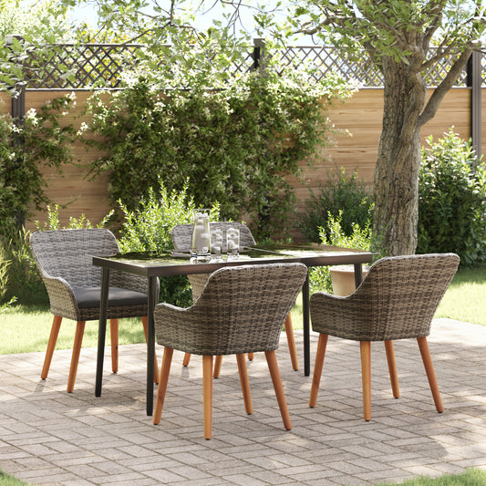 HKH Conjunto de Jantar para Jardim de 5 Peças em Rattan - Cinzento