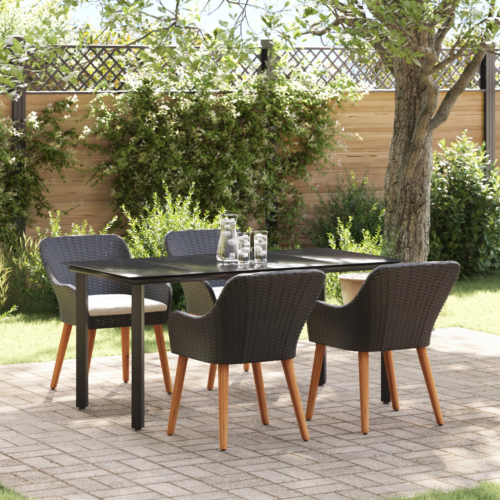 HKH Juego de Comedor de 5 Piezas de Ratán Sintético - Negro