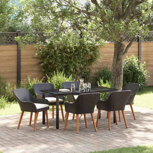 HKH Conjunto de Jantar de Jardim de 7 Peças de Rattan de Poliéster - Preto