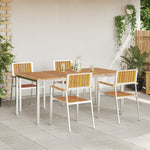 HKH Conjunto de Jantar de Jardim em Madeira Sólida de Acácia de 5 Peças, HKH Mesa de Jantar Ao Ar Livre 180x90x75 Cm em Madeira Sólida de Acácia, HKH Cadeiras de Jardim Empilháveis 4 Pcs em Madeira Sólida de Acácia e Metal - Castanho
