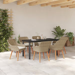 HKH Conjunto de Jantar de Jardim de 7 Peças Rattan Poly - Bege