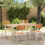 Conjunto de Jantar de 5 Peças HKH Madeira Sólida de Teca, Mesa de Jantar Ao Ar Livre HKH 180x90x75 Cm Madeira Sólida de Teca, Cadeiras de Jardim Empilháveis HKH 4 Pcs Madeira Sólida de Teca e Aço - Castanho