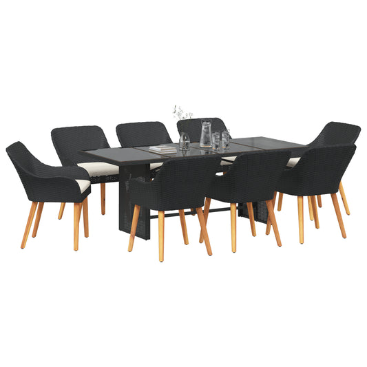 HKH Conjunto de Jantar de Jardim de 9 Peças em Rattan - Preto