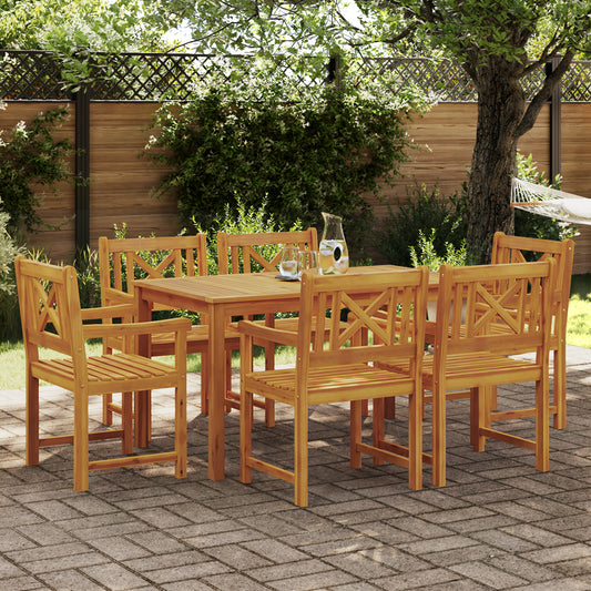HKH Conjunto de Jantar de Jardim 7 Peças de Madeira Sólida de Acácia - Castanho