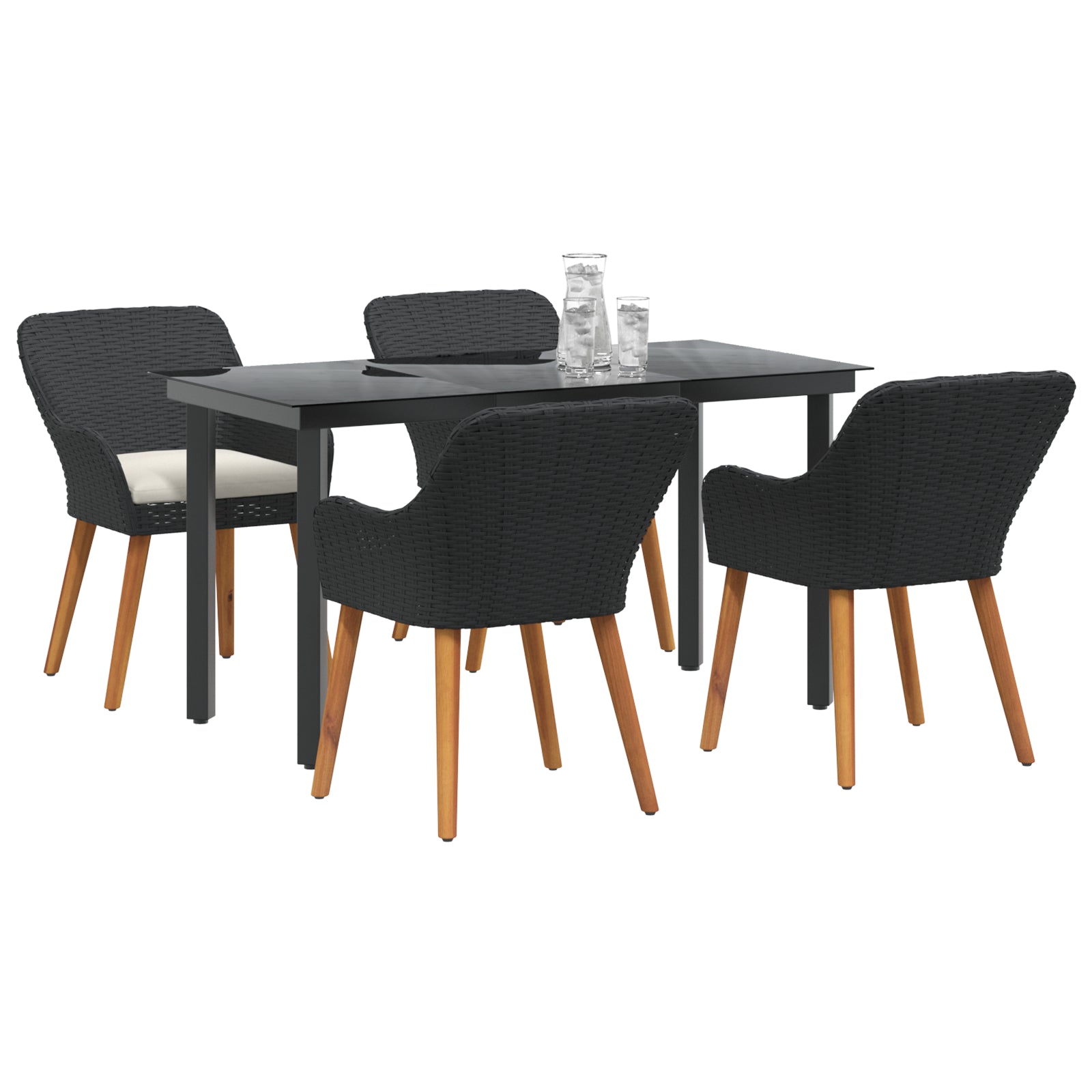 HKH Juego de Comedor de Jardín de 5 Piezas Ratán Sintético - Negro