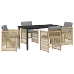 Conjunto de Jantar para Jardim HKH de 5 Peças com Almofadas em Rattan Poly , Mesa de Jardim HKH em Preto 140x80x73 Cm com Vidro Temperado - Bege