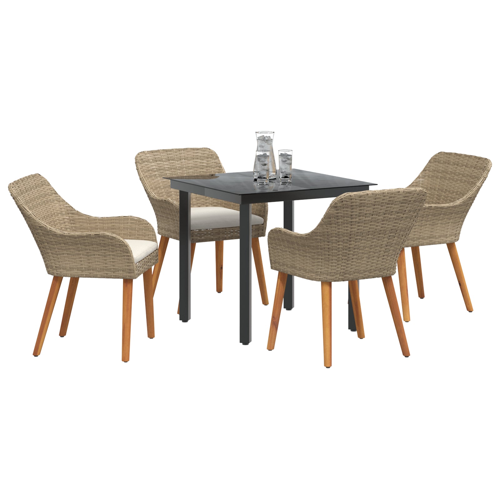 HKH Juego de Comedor de Jardín de 5 Piezas de Ratán - Beige
