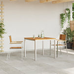 Conjunto de Jantar de Jardim HKH 3 Peças de Madeira Acácia Sólida, Mesa de Jantar Externa HKH 90x90x74.5 Cm Madeira Acácia Sólida, Cadeiras de Jardim Empilháveis HKH 2 Pcs Madeira Acácia Sólida e Metal - Castanho