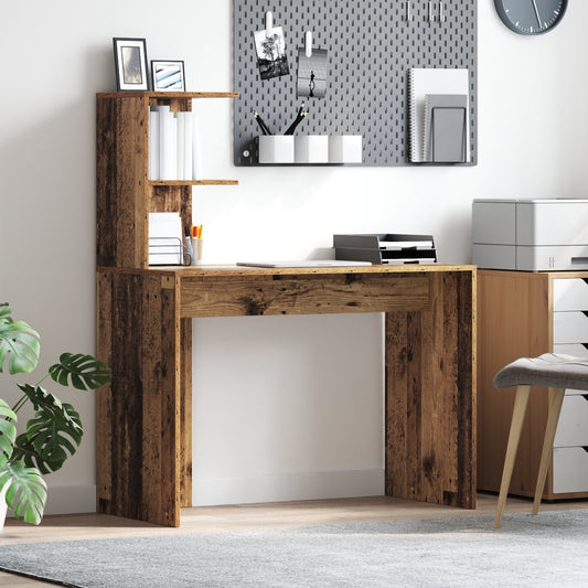 Escritorio de madera maciza HKH, color madera, acabado envejecido medio