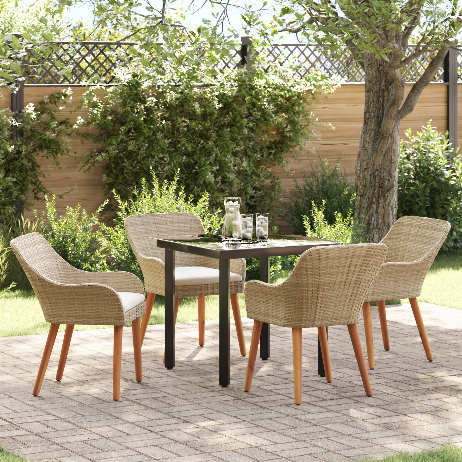 HKH Juego de Comedor de Jardín de 5 Piezas de Ratán - Beige