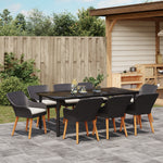 HKH Conjunto de Jantar para Jardim com 9 Peças em Vime - Preto