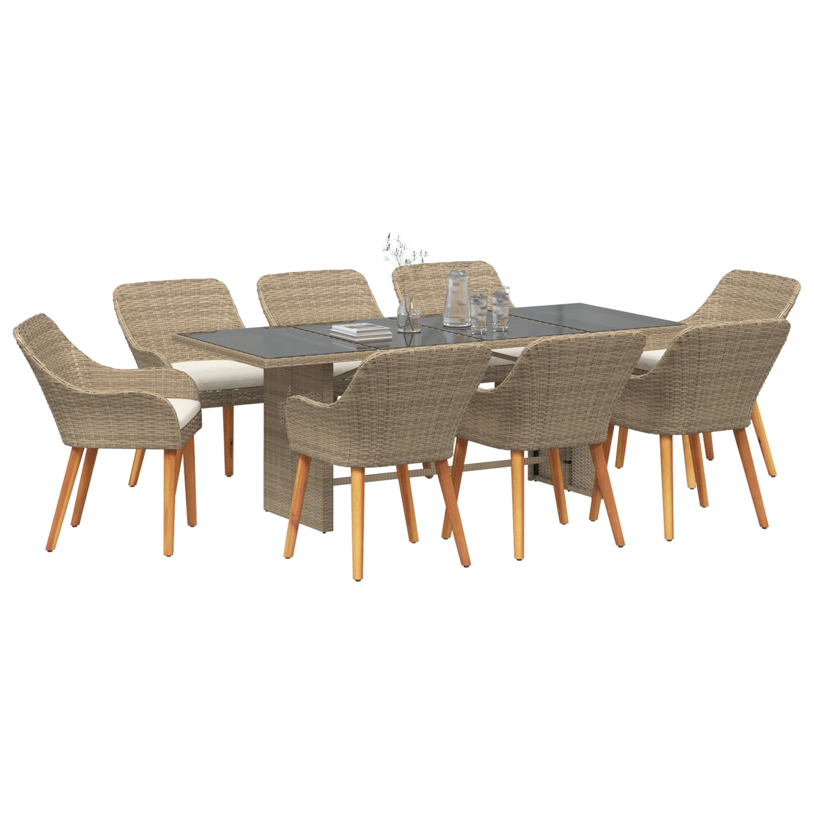 HKH Conjunto de Comedor de Jardín de 9 Piezas de Ratán Sintético - Beige