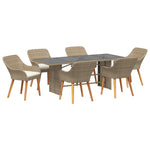 HKH Conjunto de Jantar de Jardim 7 Peças Rattan Poly - Bege