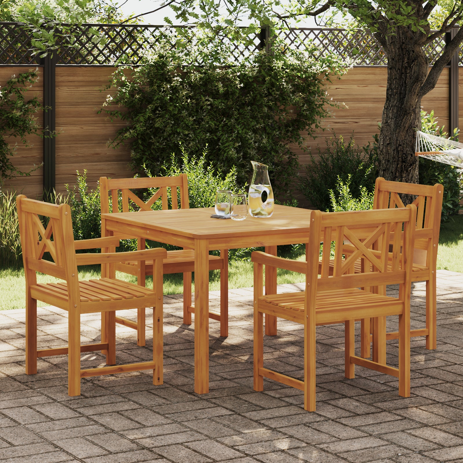 Conjunto de Jantar para Jardim HKH 5 Peças em Madeira Sólida de Acácia, Cadeiras de Jardim HKH 2 Pcs 56x56x90 Cm em Madeira Sólida de Acácia - Castanho