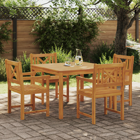 Conjunto de Jantar para Jardim HKH 5 Peças em Madeira Sólida de Acácia, Cadeiras de Jardim HKH 2 Pcs 56x56x90 Cm em Madeira Sólida de Acácia - Castanho