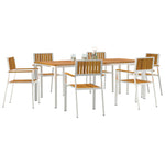 HKH Conjunto de Jantar de Jardim de 7 Peças em Madeira Maciça de Acácia com Mesa de Jantar 200x90x74.5 Cm + 2 Cadeiras Empilháveis  + 4 Cadeiras Empilháveis - Castanho