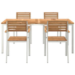 Conjunto de Jantar de 5 Peças HKH Madeira Sólida de Teca, Mesa de Jantar Ao Ar Livre HKH 180x90x75 Cm Madeira Sólida de Teca, Cadeiras de Jardim Empilháveis HKH 4 Pcs Madeira Sólida de Teca e Aço - Castanho