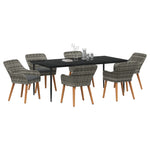 HKH Conjunto de Jantar de Jardim de 7 Peças em Cinza e Rattan - Cinzento