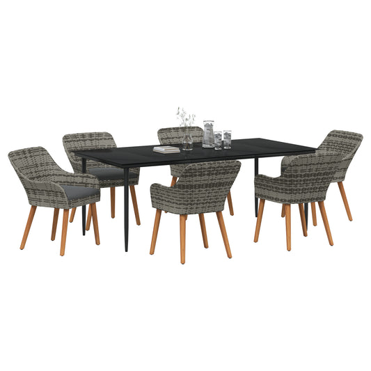 HKH Conjunto de Jantar de Jardim de 7 Peças em Cinza e Rattan - Cinzento