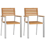 Conjunto de Jantar de 3 Peças HKH Madeira de Teca Maciça, Mesa de Jantar Ao Ar Livre HKH 90x90x74.5 Cm Madeira de Teca Maciça, Cadeiras de Jardim Empilháveis HKH 2 Pcs Madeira de Teca Maciça e Aço - Castanho