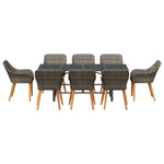 HKH Conjunto de Jantar de Jardim 9 Peças Cinza de Vime - Cinzento