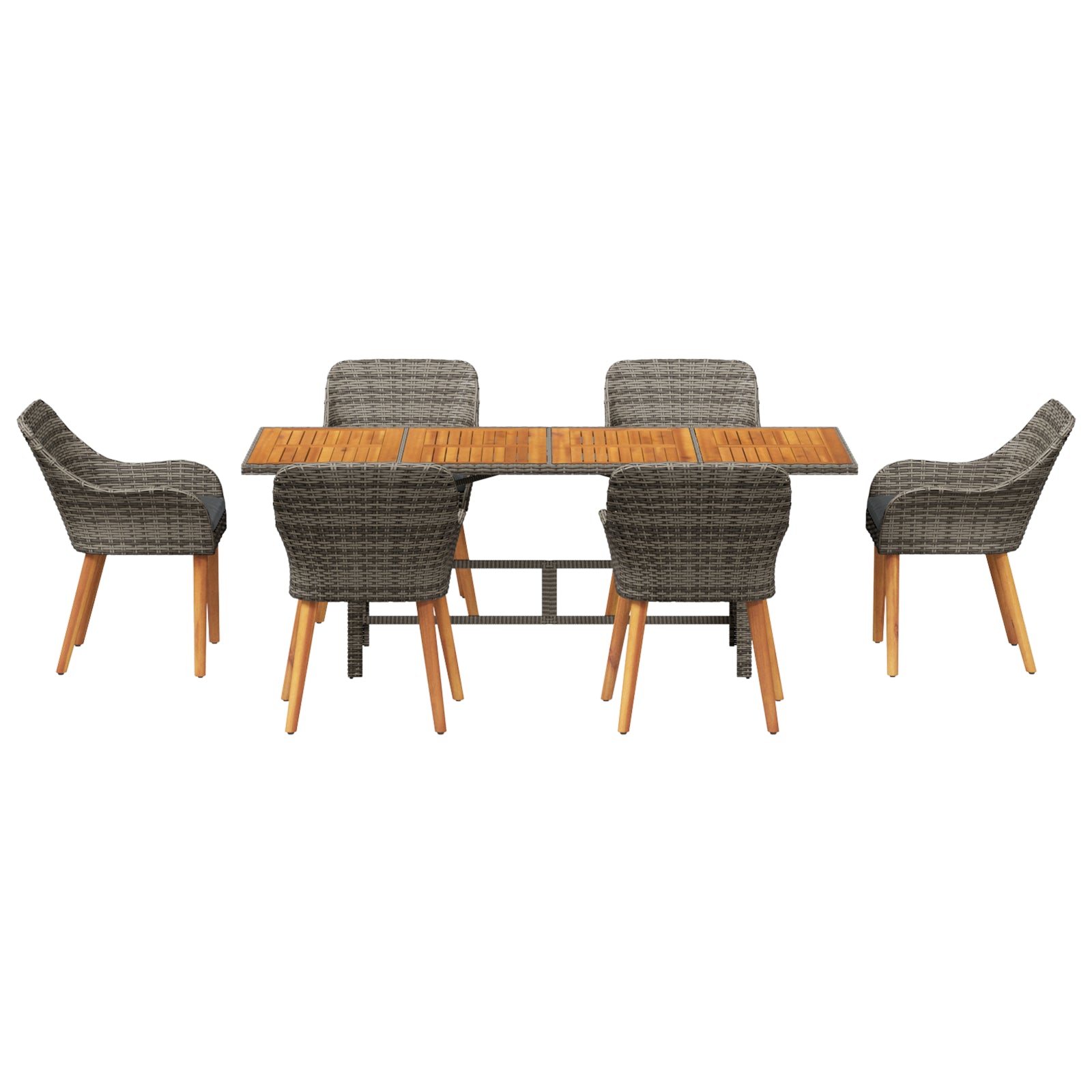 HKH Conjunto de Jantar de Jardim de 7 Peças Cinza Rattan Sintético - Cinzento