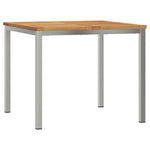 Conjunto de Jantar de Jardim HKH 3 Peças de Madeira Acácia Sólida, Mesa de Jantar Externa HKH 90x90x74.5 Cm Madeira Acácia Sólida, Cadeiras de Jardim Empilháveis HKH 2 Pcs Madeira Acácia Sólida e Metal - Castanho