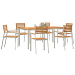 HKH Juego de Comedor de Jardín de 7 Piezas de Madera Maciza de Teca con Mesa de Comedor Exterior de 180x90x75 Cm + 2 Sillas Apilables + 4 Sillas Apilables - Marrón