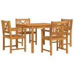 Conjunto de Jantar para Jardim HKH 5 Peças em Madeira Sólida de Acácia, Cadeiras de Jardim HKH 2 Pcs 56x56x90 Cm em Madeira Sólida de Acácia - Castanho