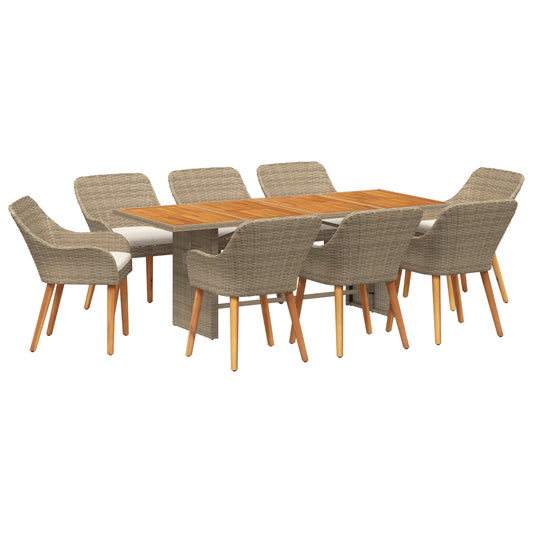 HKH Conjunto de Jantar de Jardim 9 Peças Vime - Bege