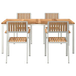Conjunto de Jantar de Jardim HKH 5 Peças Madeira de Teca Maciça, Mesa de Jantar Ao Ar Livre HKH 180x90x75 Cm Madeira de Teca Maciça, Cadeiras Empilháveis de Jardim HKH 4 Pcs Madeira de Teca Maciça e Metal - Castanho