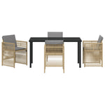Conjunto de Jantar para Jardim HKH de 5 Peças com Almofadas em Rattan Poly , Mesa de Jardim HKH em Preto 140x80x73 Cm com Vidro Temperado - Bege