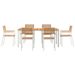 HKH Juego de Comedor de Jardín de 7 Piezas de Madera Maciza de Teca con Mesa de Comedor Exterior de 180x90x75 Cm + 2 Sillas Apilables + 4 Sillas Apilables - Marrón