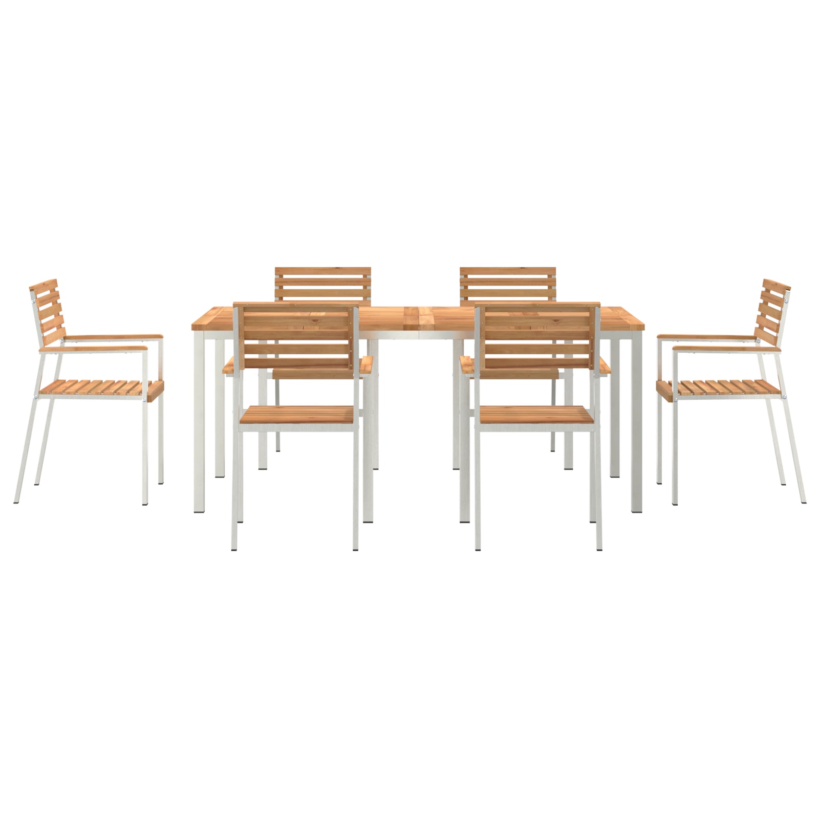 HKH Juego de Comedor de Jardín de 7 Piezas de Madera Maciza de Teca con Mesa de Comedor Exterior de 180x90x75 Cm + 2 Sillas Apilables + 4 Sillas Apilables - Marrón