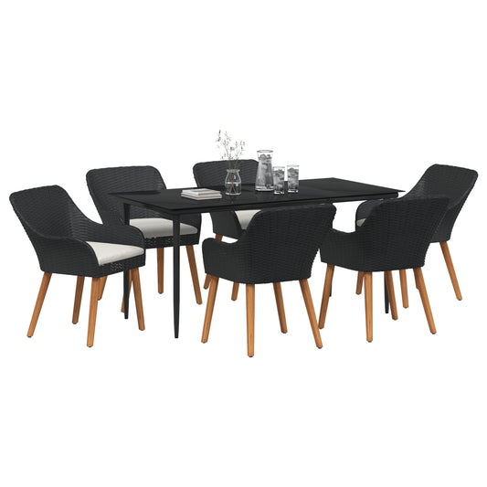HKH Conjunto de Jantar de Jardim de 7 Peças em Rattan - Preto