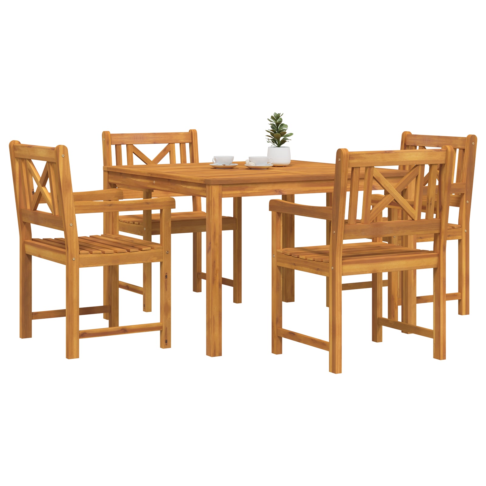 Conjunto de Jantar para Jardim HKH 5 Peças em Madeira Sólida de Acácia, Cadeiras de Jardim HKH 2 Pcs 56x56x90 Cm em Madeira Sólida de Acácia - Castanho