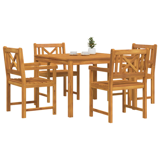 Conjunto de Jantar para Jardim HKH 5 Peças em Madeira Sólida de Acácia, Cadeiras de Jardim HKH 2 Pcs 56x56x90 Cm em Madeira Sólida de Acácia - Castanho