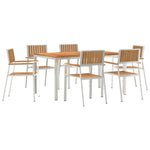 HKH Juego de Comedor de Jardín de 7 Piezas de Madera de Teca Maciza con Mesa de Comedor de 150x90x75 cm + 2 Sillones Apilables + 4 Sillas Apilables - Marrón