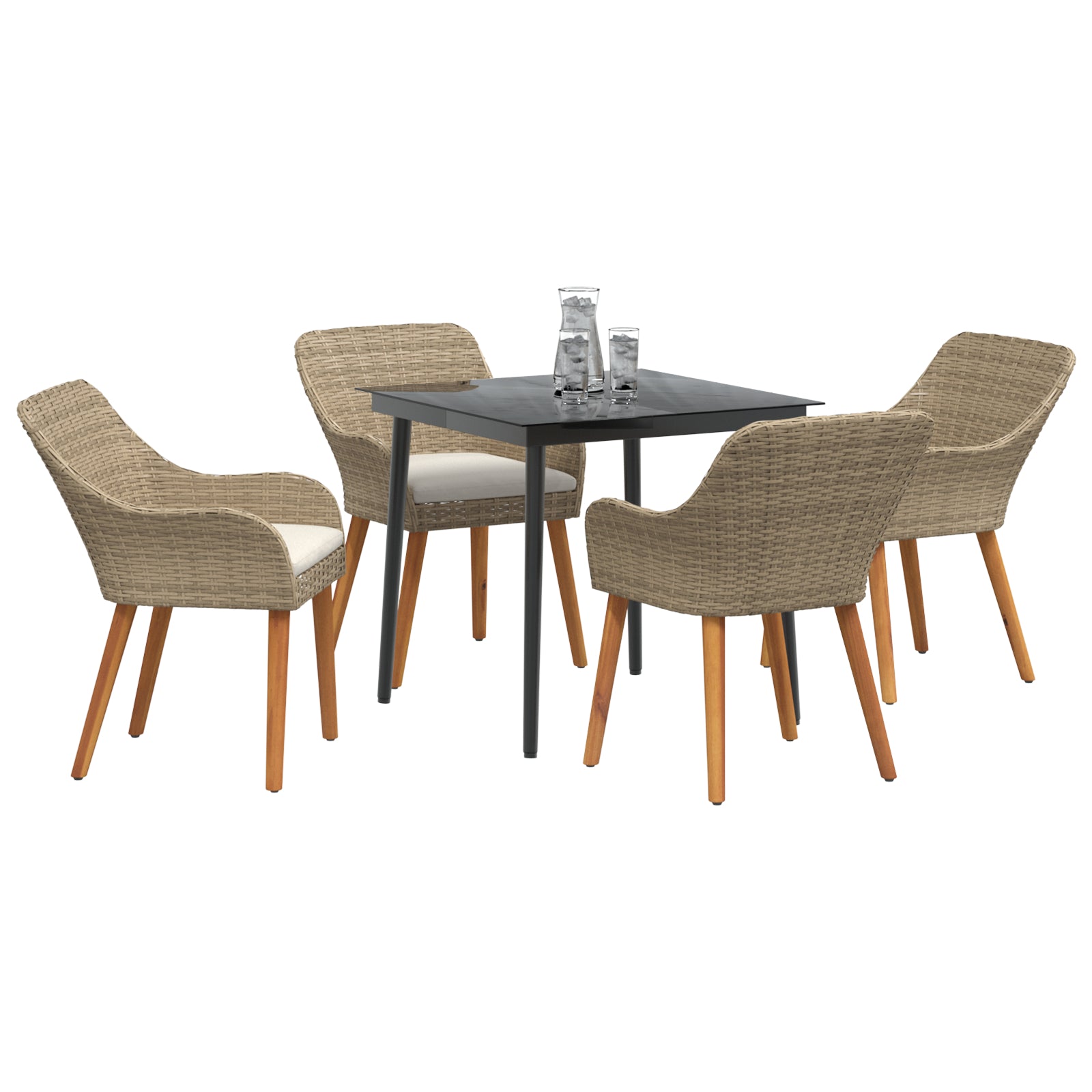 HKH Conjunto de Comedor de Jardín de 5 Piezas Beige de Ratán Poliéster - Beige